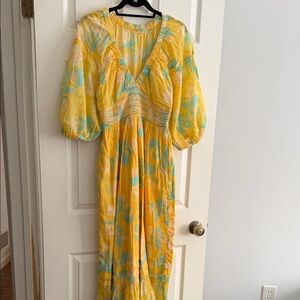 Free People Yellow and Blue Maxi Dress